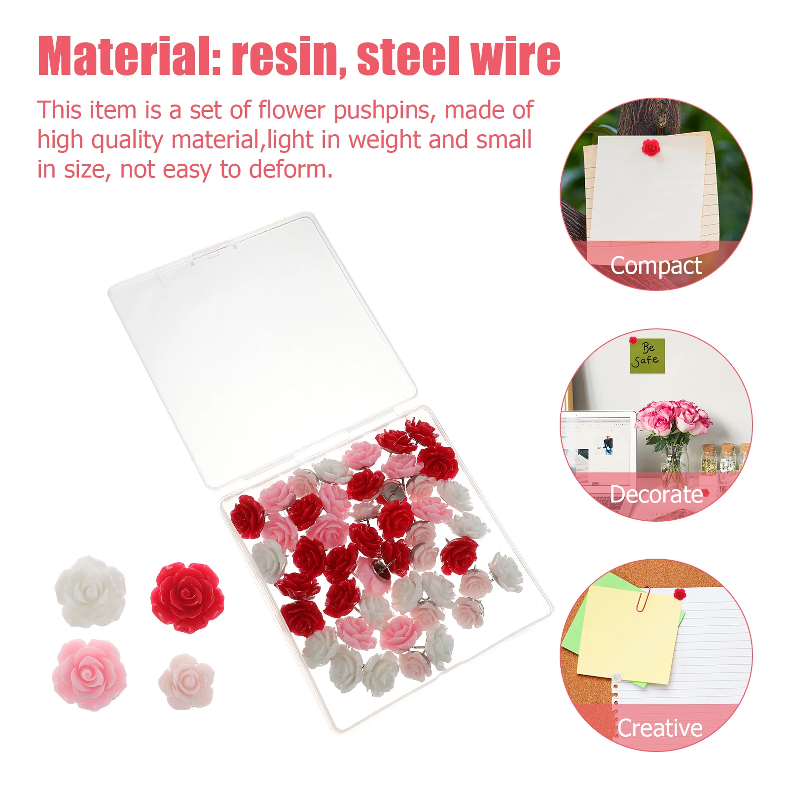 

40 pcs Colored Pushpins Vibrant Decorative Flower Thumbtacks Resin Steel Fade Resistant Office Study Cork Bulletin Board