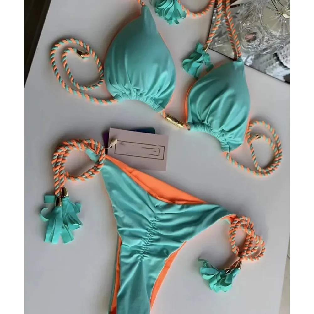 New Women Bikini Backless Rope Triangle Swimsuit Multicolor