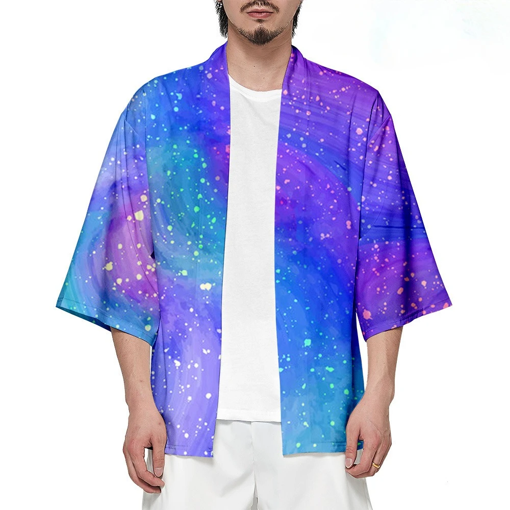 Summer Kimono Unisex Tie Dye Hawaiian Shirt Trendy Beach Tops Casual Yukata Loose Bathrobes Fashion Kimonos Personality Outwear