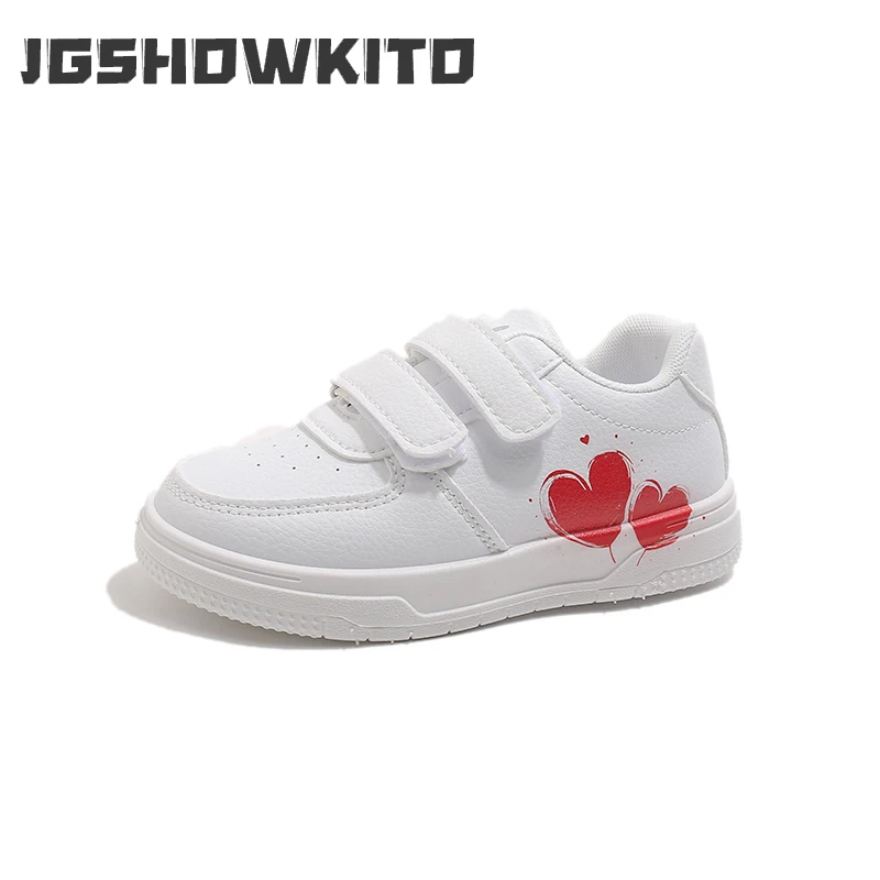 

JGSHOWKITO Classic Girls Sports Shoes Cute Love Heart Print Kids Tennis Shoes Double Hook&loop Students Casual Sneakers Non-slip