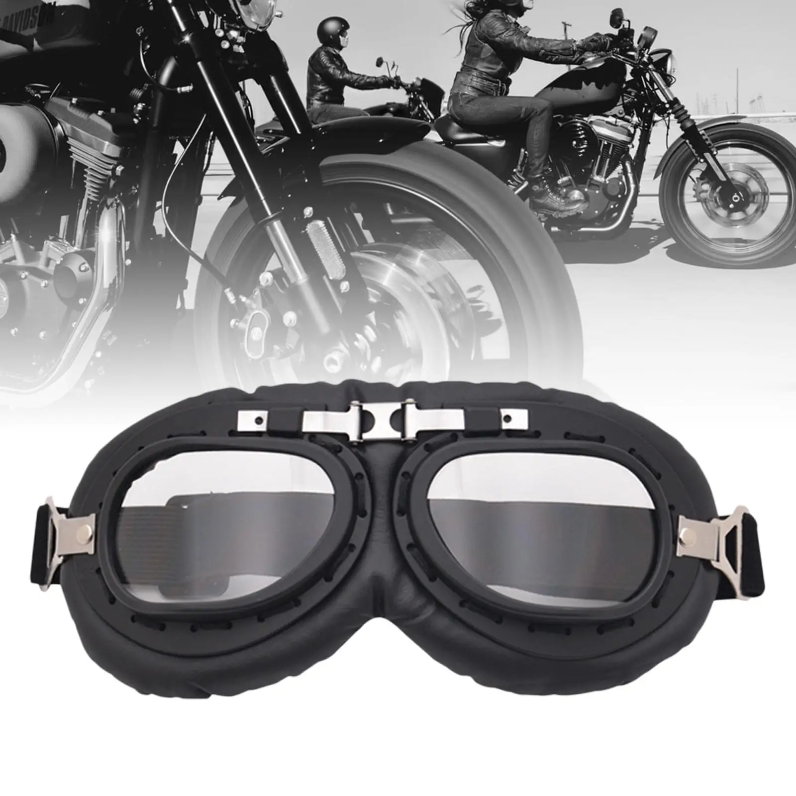 للجنسين نظارات للدراجات النارية خمر ريترو الطيار نمط الغبار حماية العين PC لركوب خوذة سكوتر ATV