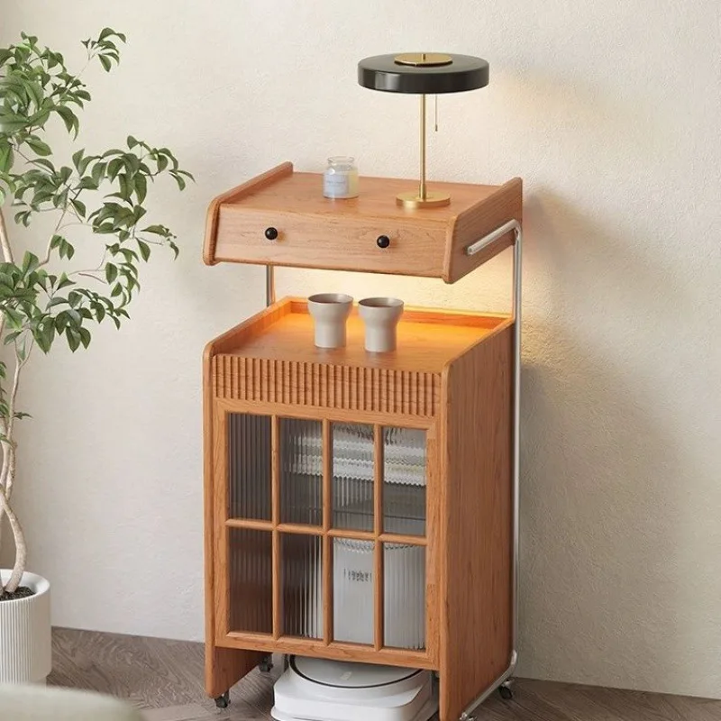 Robot Sweeper Shelf Storage Cabinet Cherry Wood Sofa Side Cabinet Movable Narwal Cabinet Solid Wood