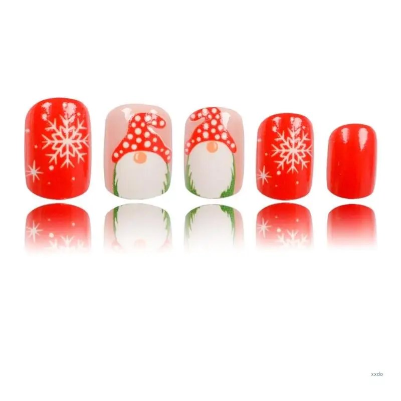 Cartoon Santa Claus Artificial Nails Christmas False Nails Full Cover Stick on Nails White Snowflake Press On Nails