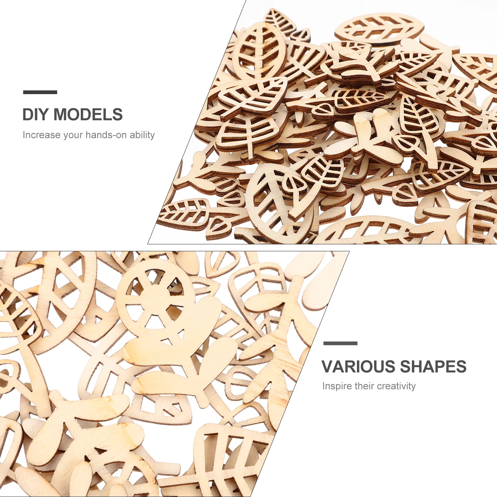 100 قطعة شرائح خشبية حرفية ذاتية الصنع أشكال عشب الزهور الطبيعية مستلزمات الرسم الإبداعية للأطفال رقائق الكتابة على الجدران اليدوية لتقوم بها بنفسك المنزل