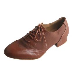 Venus Lure Customized Men’s Latin Ballroom Shoes Tan Leather and Tan Nubuck 1.6 inch Cuban Heel