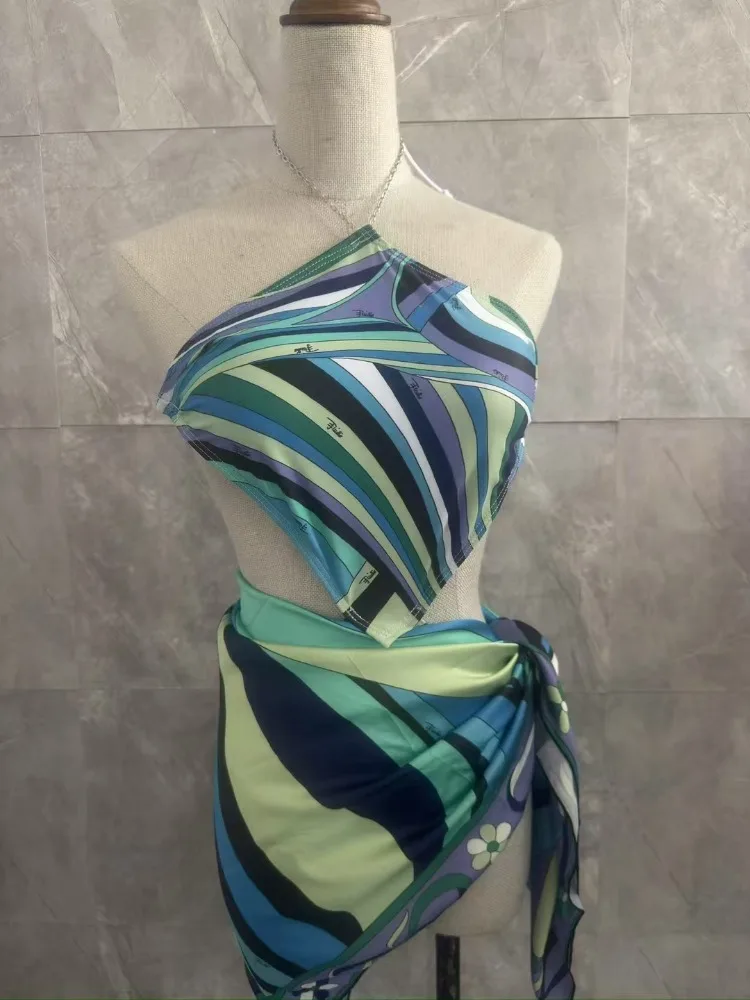 

Luxury Green Scarf Swimsuit Designer Brand Headband Bikini Set Beach Swimwear