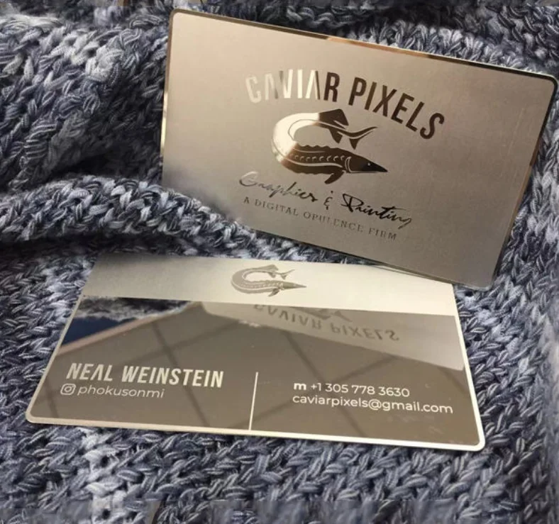 50PCS Mirror Finish Metal Business Cards Laser Engraved Stainless Steel VIP Membership Enterprise Gifts Personalized Design