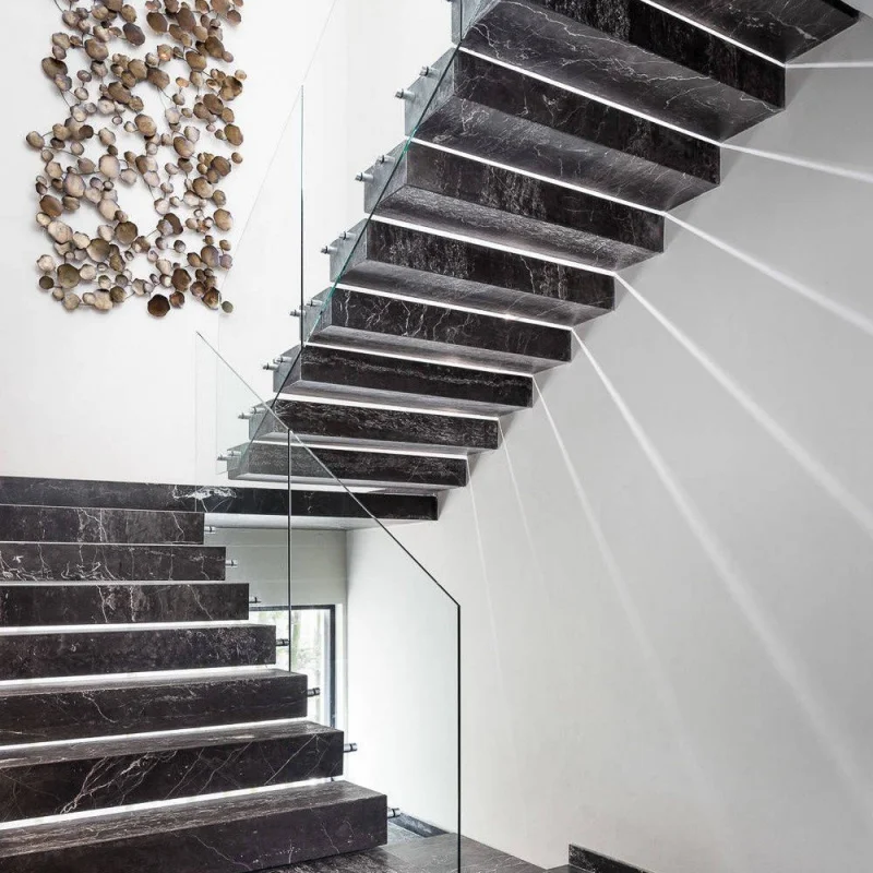 custom.Modern Design Floating Marble Staircase Customized Natural Stone Indoor Stairs Step Tiles Marble Staircase