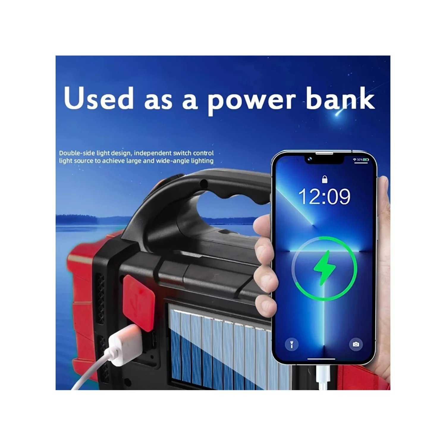 

Multi-functional Led Solar Camping Light, Bright Portable Rechargeable Flashlight For Outdoor Camping, Hiking, Fishing And Emerg