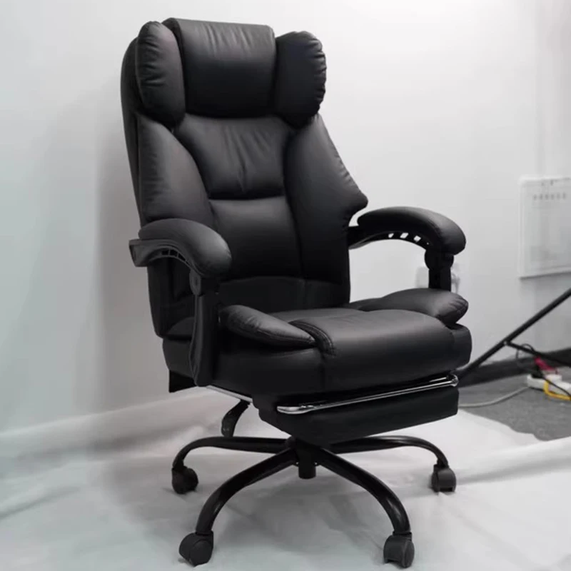 Silla De oficina negra De lujo, deslizadores De piel sintética, Silla De oficina con acento perezoso, muebles ejecutivos móviles