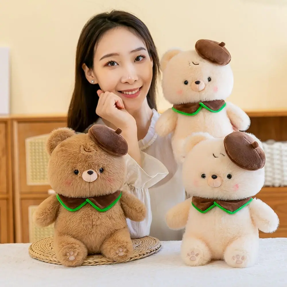 Kawaii Stuffed Animals Hat Bear Plush Toy Soft Brown Wear Hat Bear Stuffed Doll Rouge Cute Hug Bear Plush Toy Kids