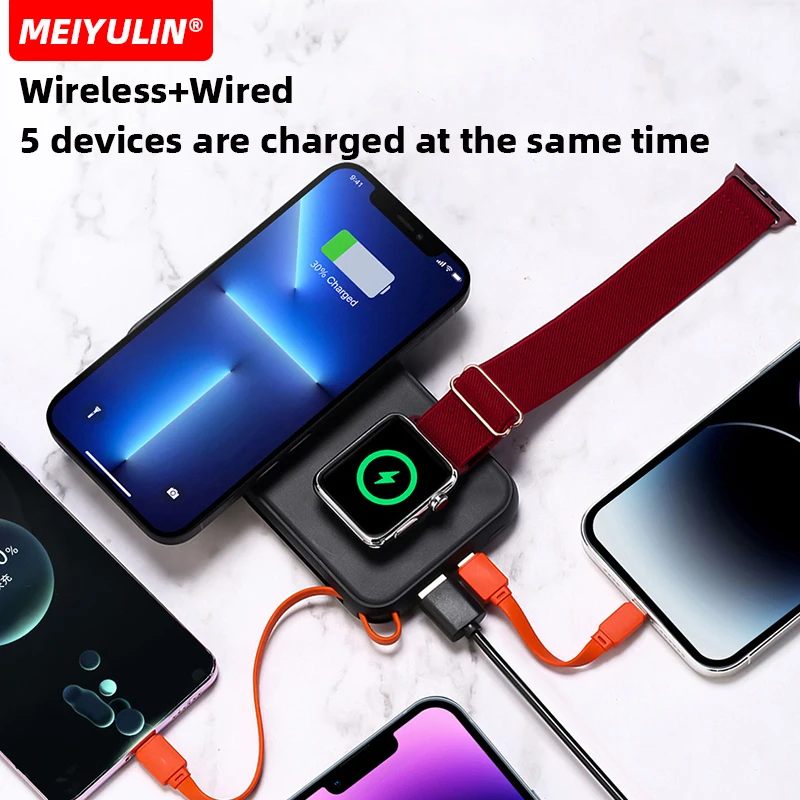 10000mAh Magnetic Wireless Power Bank With Cable for Apple Watch Portable Fast Charging External Battery For IPhone 15 Samsung