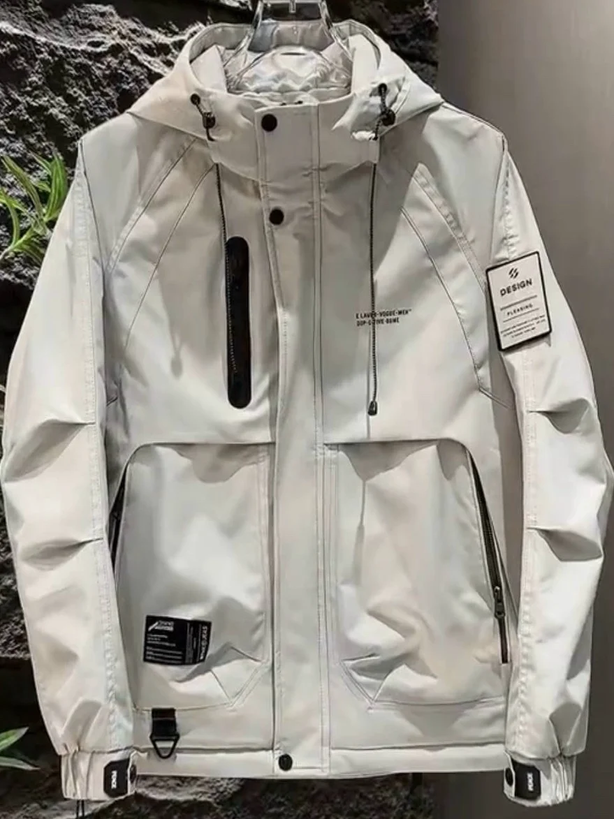 

Spring Autumn Men's Faion Hooded Workwear Jaet Outdoor Casual Windproof Polyester Zipper Decorated Regular Fit Long Sve