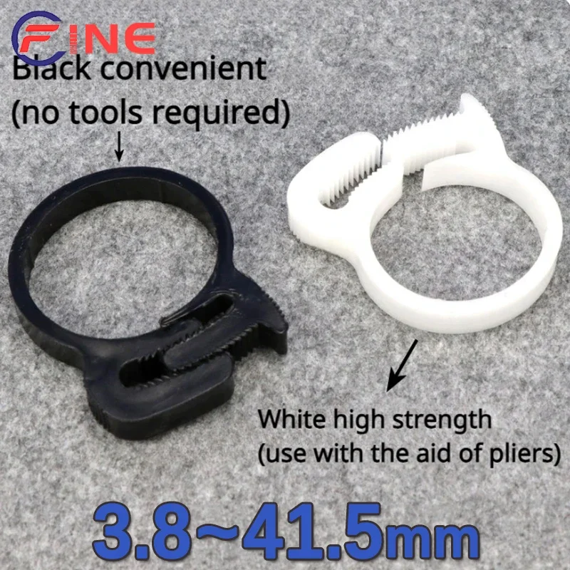 White/Black Hose Clamps  Plastic Line Water Pipe Strong Clip Spring Cramps Fuel Air Tube Fitting Fixed Tool 3.8~41.5mm