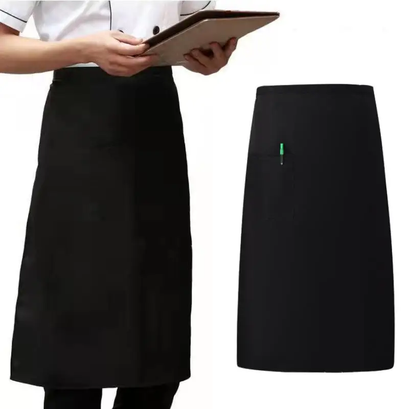 Wear Resistant Short Half Waist Apron With Pocket For Restaurant Kitchen Cafe Home Baking Cooking Use