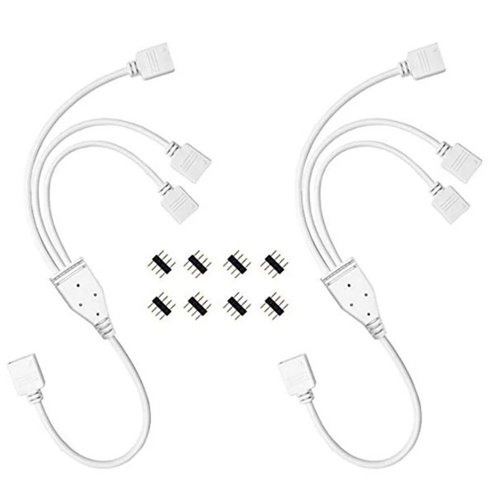 

2 Pcs 4 Pin LED Strip Splitter Connectors Splitter Cables with 8 Pack Male 4 Pin Plugs for One to Three 5050 3528 RGB LED