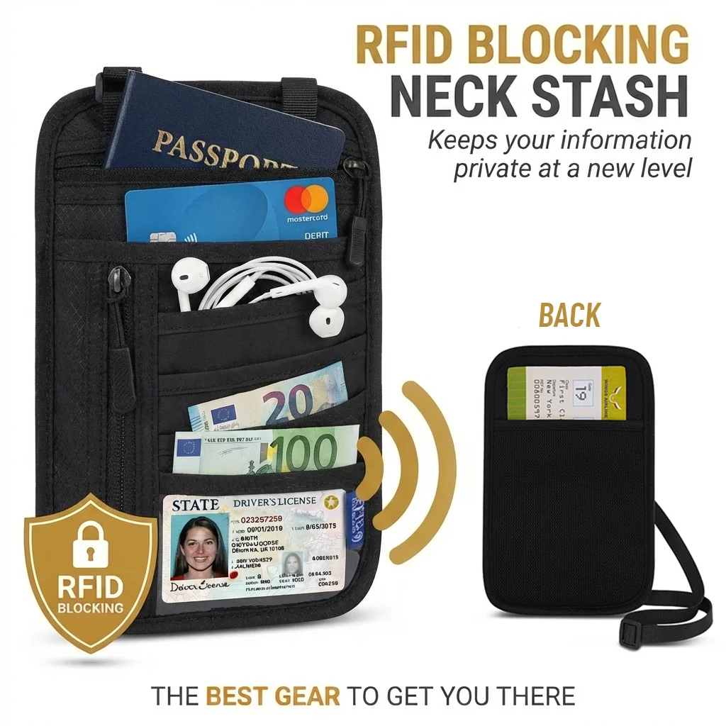 

Водонепроницаемый дорожный чехол для паспорта с защитой от RFID, регулируемым ремнем и несколькими карманами, антикражная сумка для карт