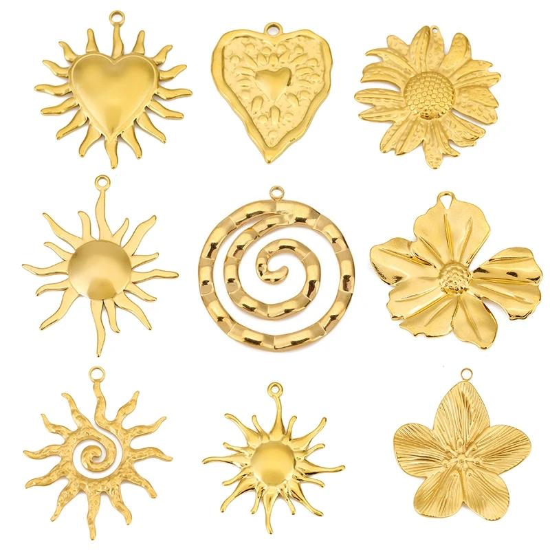 4 pièces en acier inoxydable Vintage soleil fleur coeur spirale Vortex grand charme pour bricolage boucle d'oreille collier pendentif fabrication de bijoux fournitures