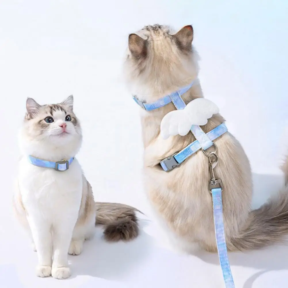 1 Set Pet Harness Leash Buckle Design Adjustable No Constraint Anti-escape I-shaped Angel Wings Cat Dog Harness And Leash Set