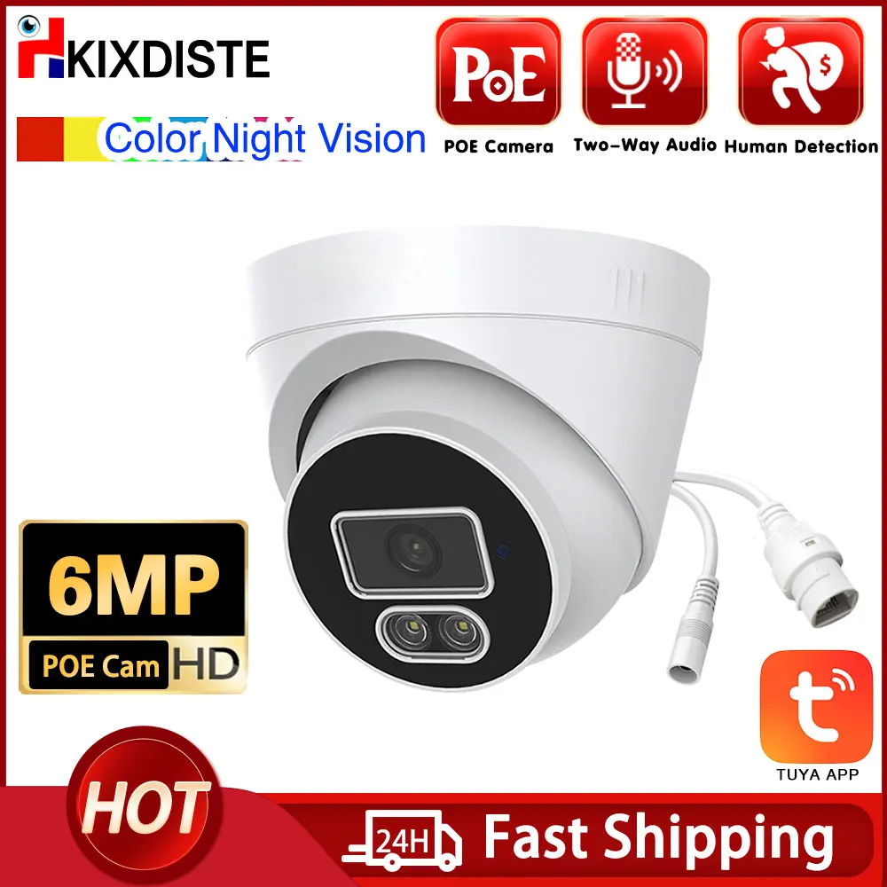 

Tuya 6MP Dome POE IP Camera Two-Way Audio H.265 Wide Angle 3.6mm AI Color Night Vision Home CCTV Video Surveillance Security