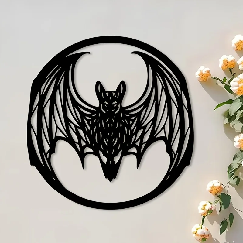 Gothic Bat Witch Metal Wall Art Iron Sculpture Decor Indoor Outdoor Patio Year-Round Hanging Statue Home Garden Gift