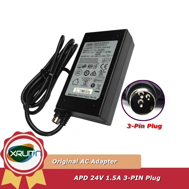 

Genuine Asian Power Devices APD AC Adapter DA-36H24 24V- 1.5A 36W 3-Pin Plug Charger 36W Power Supply