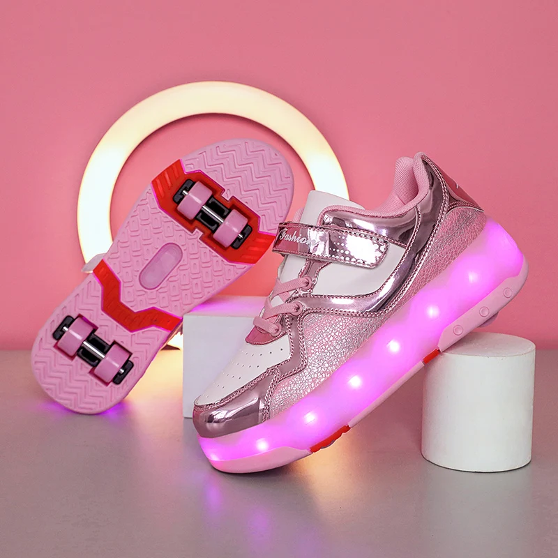 

Kids' Fall No-Tie Roller Sneakers: 4-Wheel Retractable Cool Skates – Boys' Student Roller Shoes