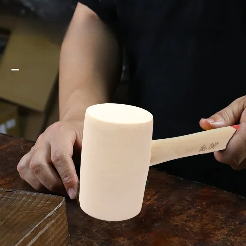 Non‑Rebound White Flat Top Rubber Mallet Large Size Rubber Hammer with Wood Handle Durable Hand Tool for Tile Floor Laying
