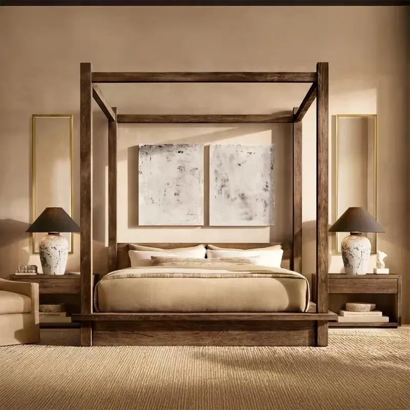 Modern Luxury Reclaimed Oak Thin Framed Bedside Tables, Solid Wood Bedroom Furniture with Panel Design, Adjustable