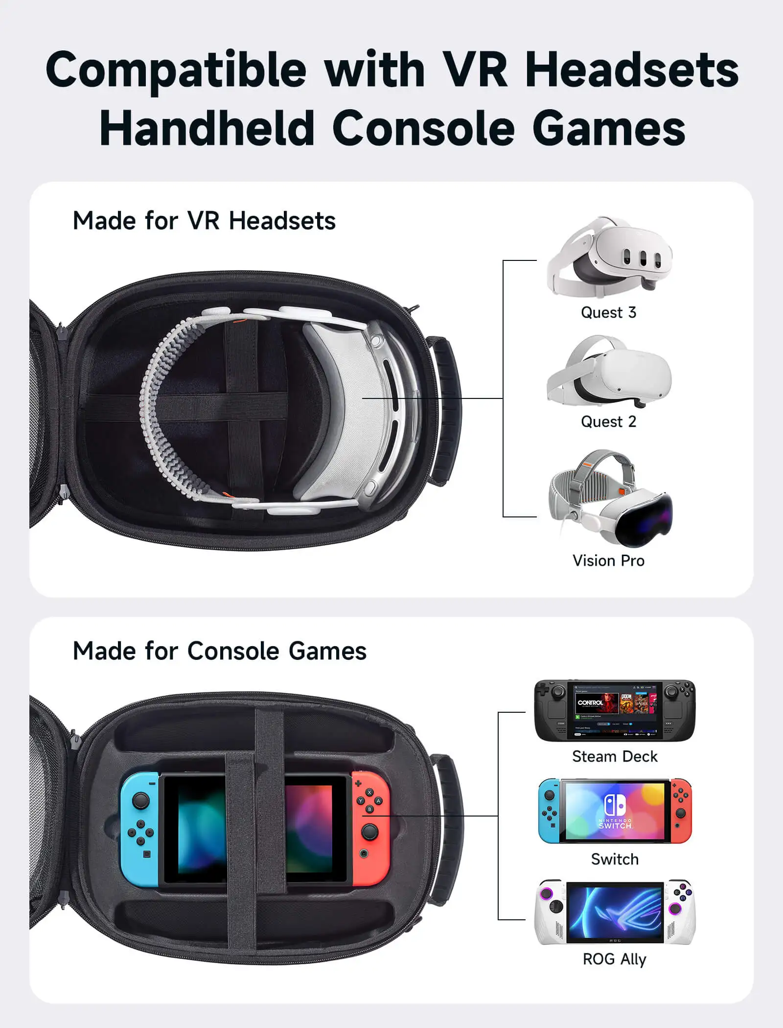 Carrying Case Compatible with Vision Pro, Travel Case Compatible With Virtual Reality Headsets and Handheld Consoles, BG0114