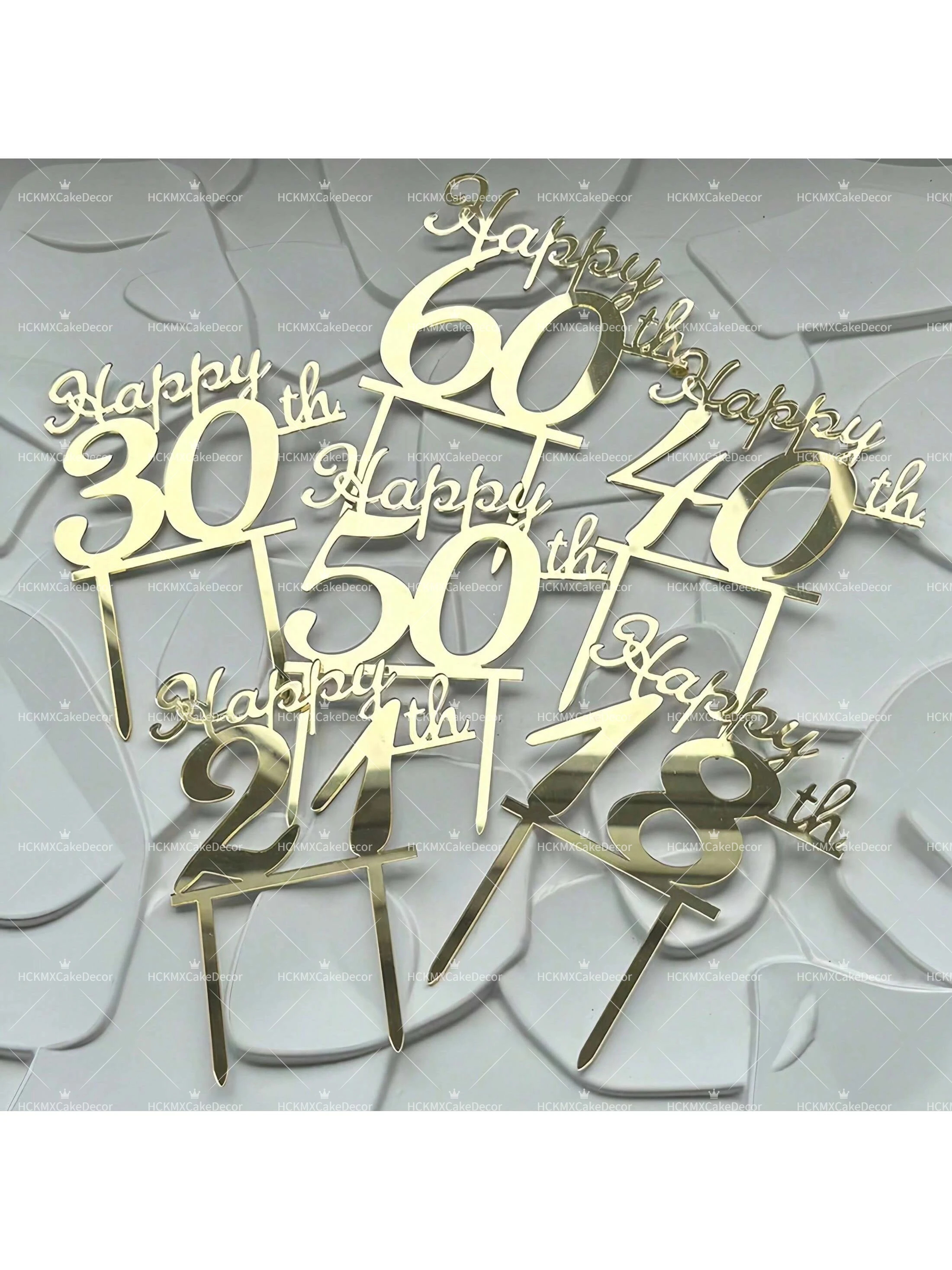 3er-/6er-Set Happy 18., 21., 30., 40., 50., 60., 70., 80. Geburtstag Tortenaufsatz Nummer Alter Kuchendekoration für Geburtstagsfeier – Detail 1