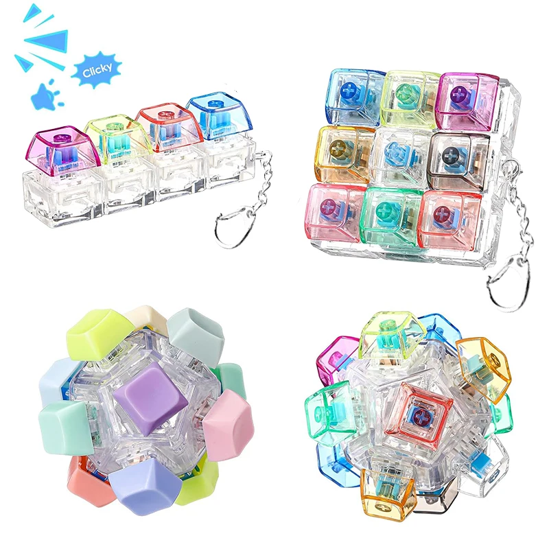 

RGB Light Fingertip Keyboard Keychain Fidget Toy, Clicker Mechanical Keyboard Fidget Keychain, Anxiety Stress Relief Gift