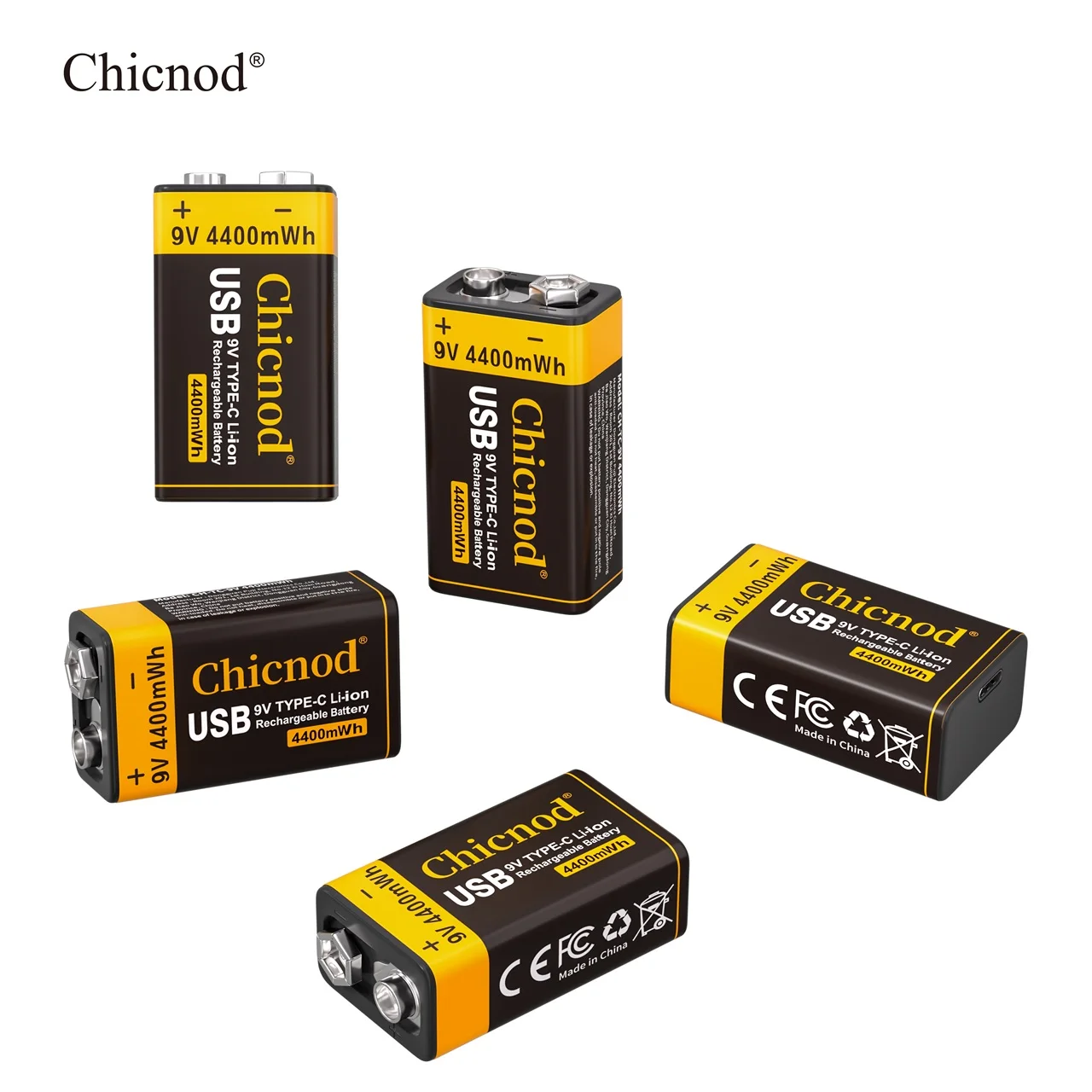 Akumulator CHICNOD 9V 4400mWh USB Type C Li-ion, akumulator 9-woltowy do pedałów gitarowych i multimetrów — 2