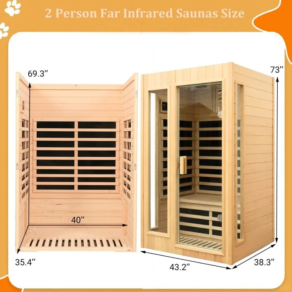 Sauna a infrarossi, Sauna a infrarossi lontani per la casa, Sauna in legno Hemlock, Sauna Spa per interni a basso EMF, 1500 Watt, Altoparlanti Bluetooth