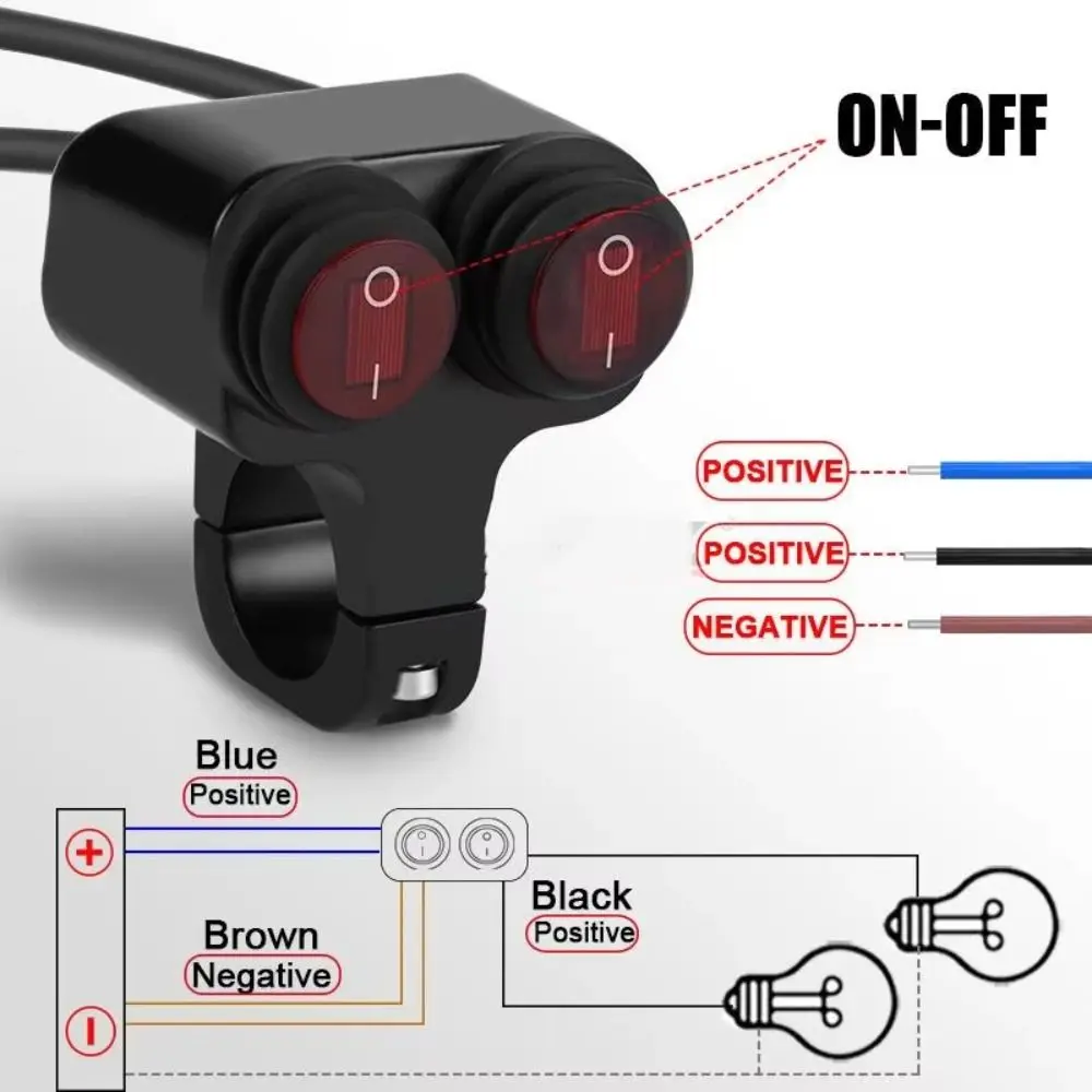 Aluminum Alloy Motorcycle Light Switch DC12V Waterproof Handlebar Mount Switch Button Dual Button Toggle Control
