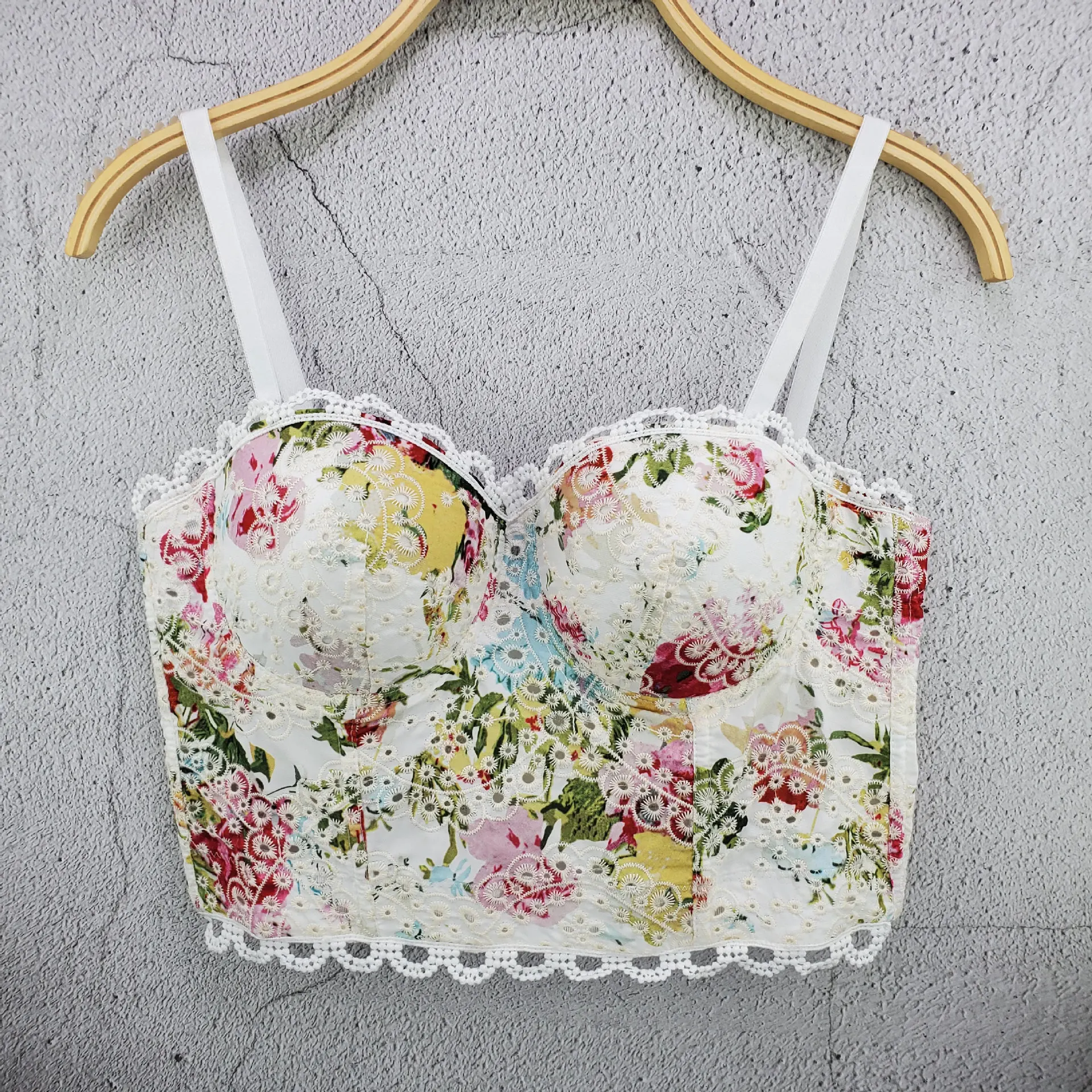 Spring And Summer Cotton Cloth Printing With Chest Pad Suspender Outer Wear Youth Sexy Navel-exposed Womens Pure Cotton Vest Top