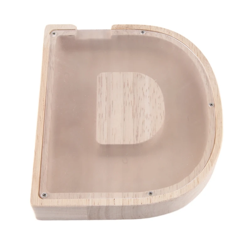 1 PCS 나무 편지 돼지 저금통 영어 알파벳 저축 항아리 투명 유리 동전 저축 항아리 D