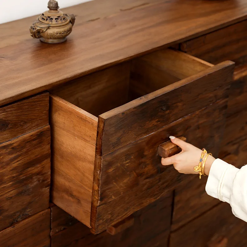 

Solid wood nine-chest cabinet, old wood weathered dining side cabinet, homestay retro entrance cabinet, Japanese-style locker