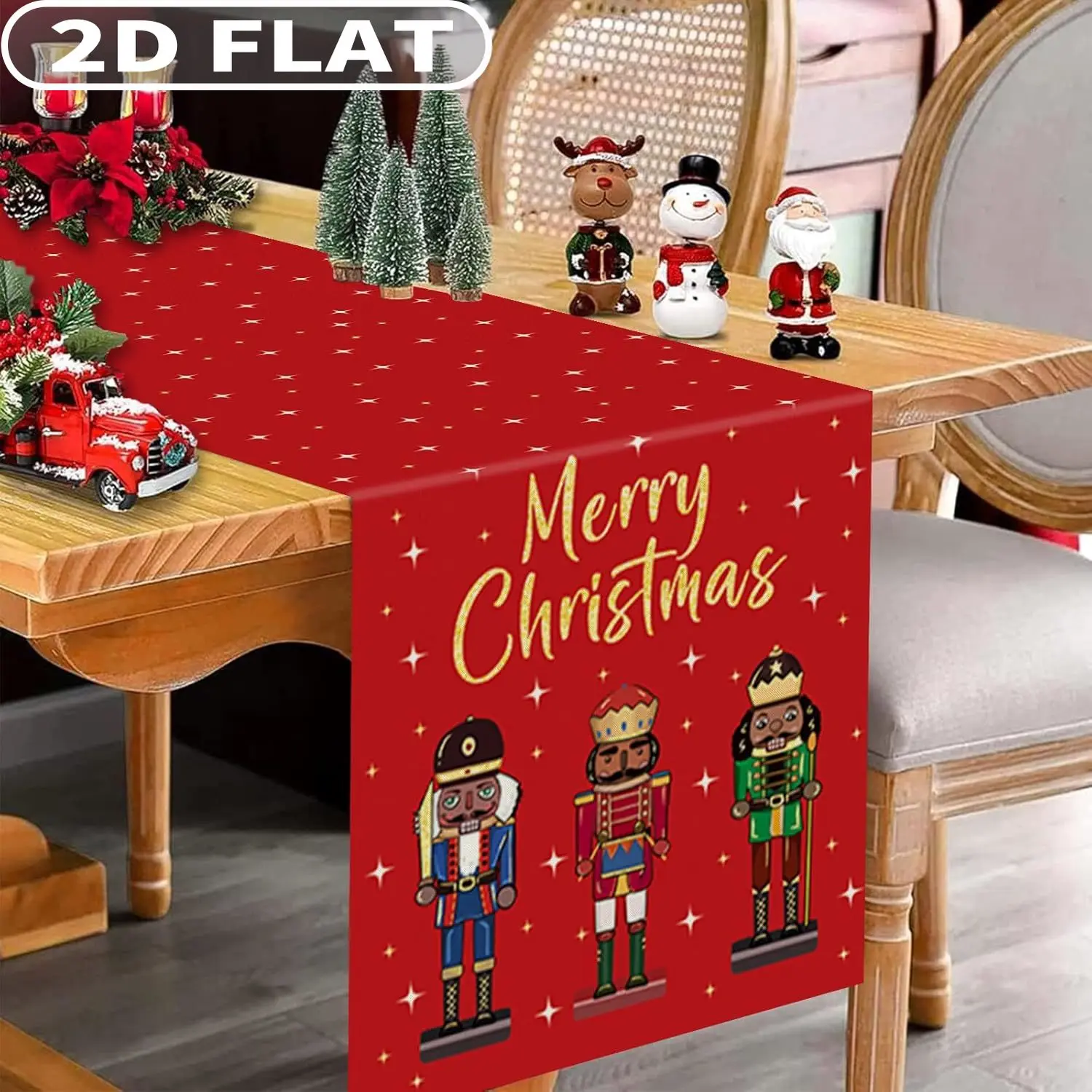 

1pc Red Merry Christmas Table Runner, 13x72inch Table Runner Nutcracker Stars Red Burlap Runner Winter XmasTable Decoration