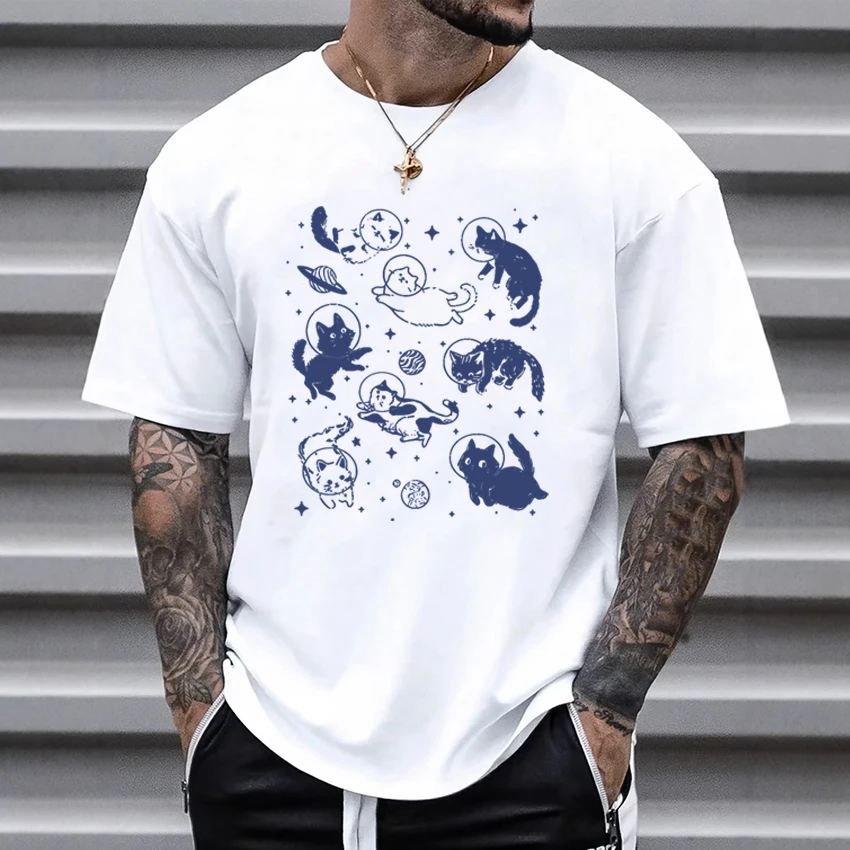 

Hot sale Summer Cats in Space 90s Graphic Oversized t-shirt Cotton Men Women vintage streetwear short sleeve Unisex Tee shirts