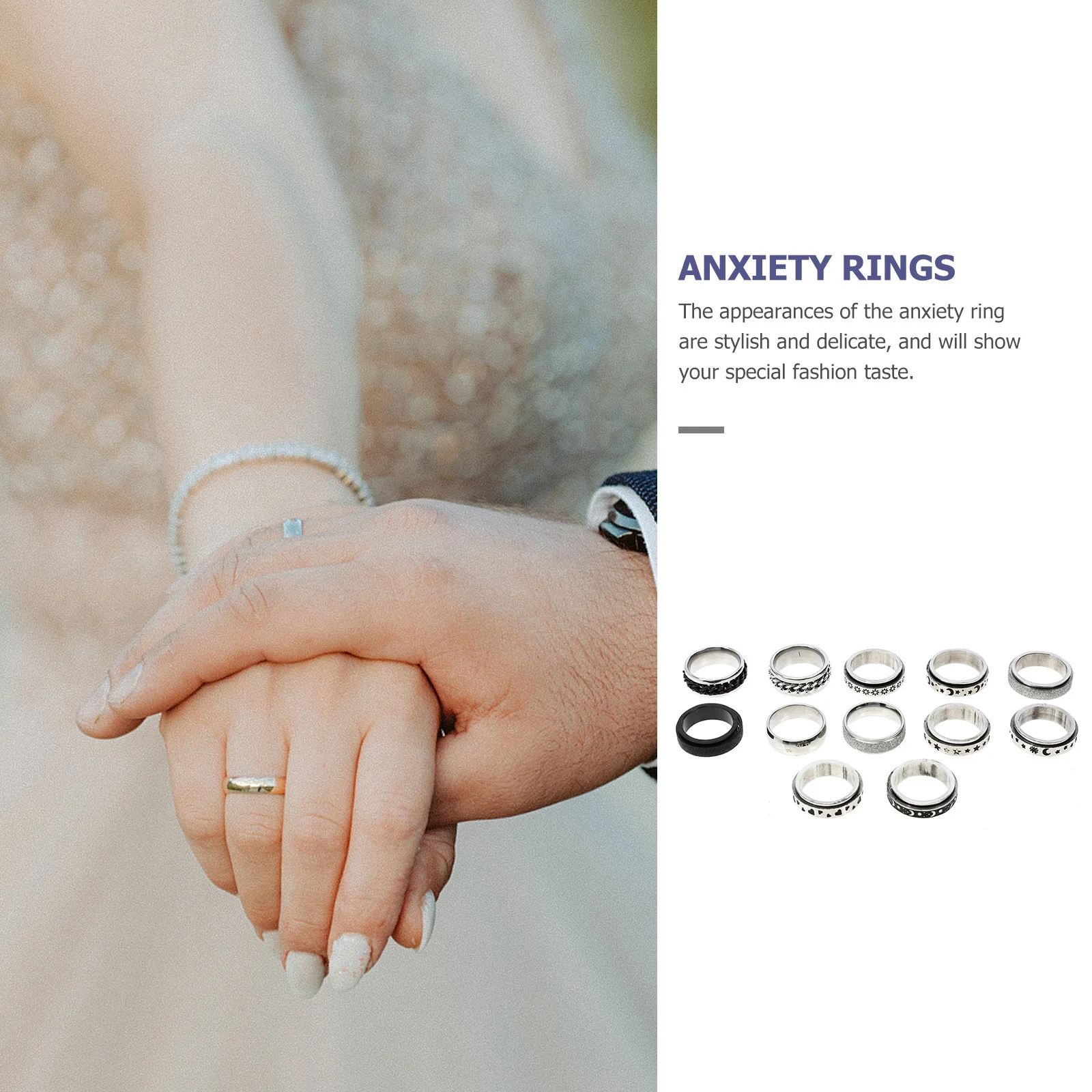 

12Pcs Stainless Steel Anxiety Rings Exquisite Design Party Wedding Jewelry Finger Ring Ring Jewelry Anxiety Rings