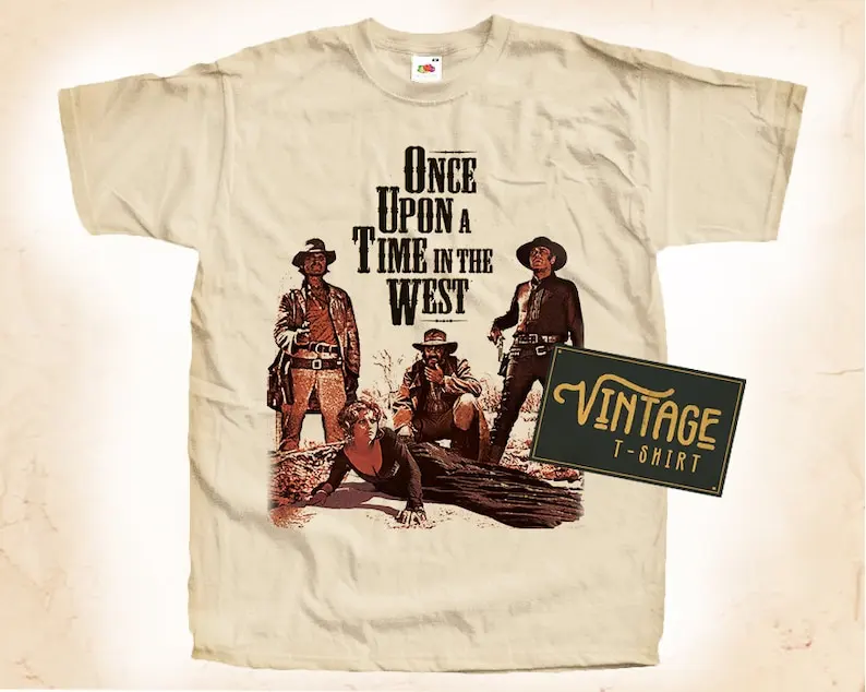 Once Upon A Time in the West T shirt Tee Natural Vintage Cotton Movie Poster Beige All Sizes