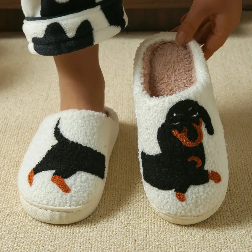 Home Fluffy Slipper Women Sausage Dog Cat Winter Plush Grip Soft Cute Funny Indoor Hairy Floor House Shoe Female Flat Warm men