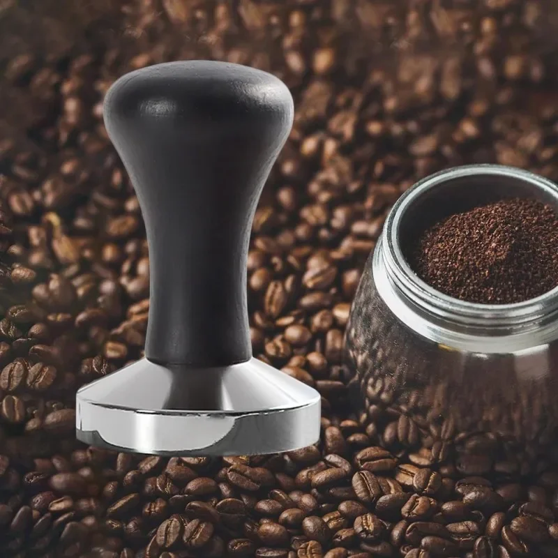 Professional Espresso Coffee Tamper Stainless Steel Flat Base Barista Coffee Bean Press Tool with Handle for Perfect Tamping