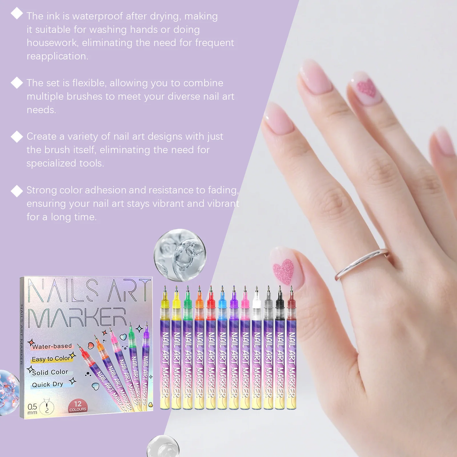 12 Colors Nail Art Pens Set Waterproof Quick-Drying 0.5mm Extra Fine Graffiti Polish Manicure Marker Salon Drawing Nail DIY Tool 2