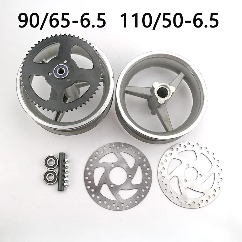 Przednia 90/65-6,5 i tylna 110/50-6,5 aluminiowa piasta koła, zębatka, tarcza hamulcowa łożysko osi pasuje do 49cc Mini Dirt Bike e Scooter Moto