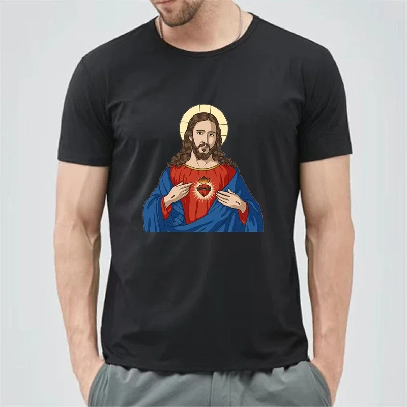 Sacred Heart of Jesus Christ Colored Free Guru Camisetas Masculino Casual Funny Streetwear T-Shirt Ropa De Mujer