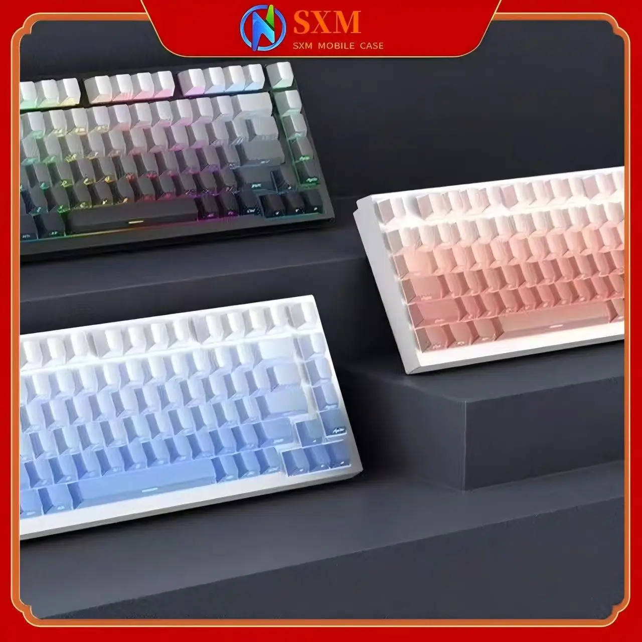 

Side-engraved gradient keycaps Xiaoquan gradient two-color mechanical keyboard 61/68/75/87/98/104 keys
