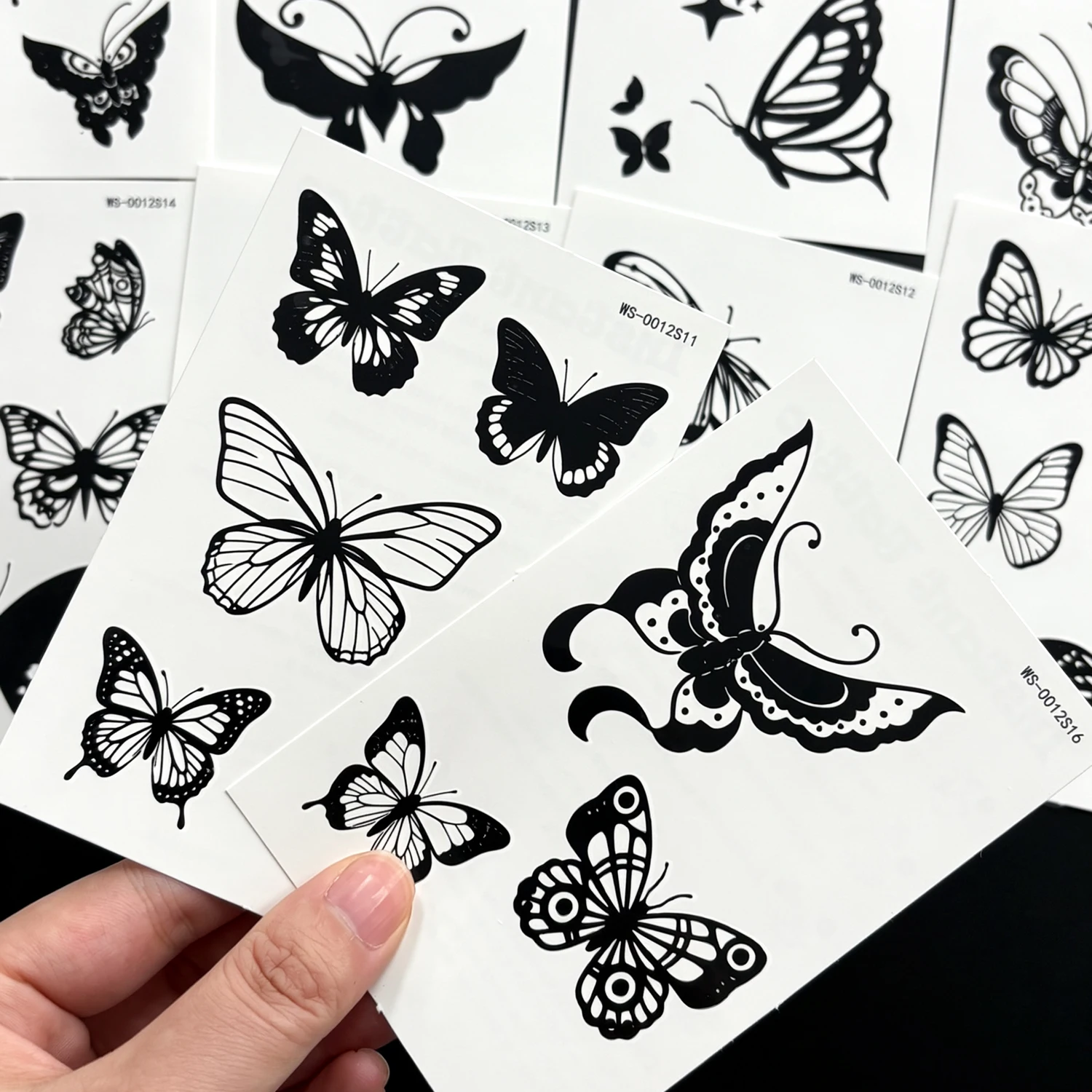 10 autocollants de tatouage papillon noirs, motifs fleurs et papillons, pour jambes et bras, imperméables, temporaires, pour festivals et fêtes