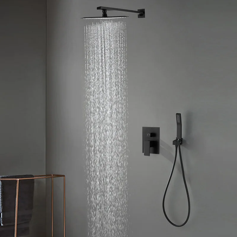 Dumb dark shower set square embedded box water mixing valve faucet